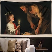 preiswerte Mittelalterlicher Wandteppich-Mittelalterlicher Wandteppich Religiöse Kunst großes Wandbild Dekor Foto Hintergrund Zuhause Schlafzimmer Wohnzimmer Dekoration Madonna und Kind mit Heiligen