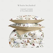cheap 100% Cotton-Flowers Duvet Cover 100% Cotton Full Size Bedding Set Bed Sets Quilt Cover Soft Lightweight Comforter Cover with 2 Pillowcases for All Season