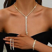 abordables Conjuntos de joyas-Conjuntos de joyas nupciales: 1 juego de aleación de diamantes de imitación, 1 pulsera, pendientes, collar, conjunto de joyas de lujo para mujer para bodas, ocasiones especiales, fiestas, ropa de
