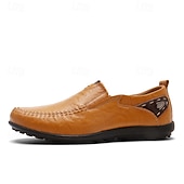 tanie Buty casual slip-on-męskie, brązowe, swobodne mokasyny z cholewką z miękkiej skóry ekologicznej, ręcznie szytymi detalami i wytrzymałą gumową podeszwą – idealne do codziennego noszenia i aktywności na świeżym powietrzu