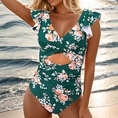 abordables Maillots une pièce et tankinis-Femmes Maillot de bain 1 pièce Dos Nu Découpé Maillot de Bain Fleuri Maillots de Bain Noir Rouge Respirant Séchage Rapide Sans manches - Natation Surf Plongée en apnée Été