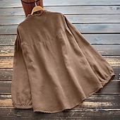 preiswerte Damen Einfache Oberteile-Neujahr Damen Elegante Oberteile Einfach Stilvoll Basic Modern Langarm Bischofsärmel Rundhalsausschnitt Normale Oberteile Arbeit Täglich Clubuniformen Gerafft Knöpfe Tunika Schwarz Purpur Khaki
