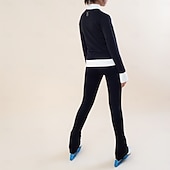 זול טייץ להחלקה אמנותית-מעיל פליז להחלקה אמנותית מכנסי החלקה אמנותית לנשים מעיל החלקה על הקרח לבנות גרביונים חולצה שחורה אדומה טלאים חור לאגודל ספנדקס גמיש אימון אימון