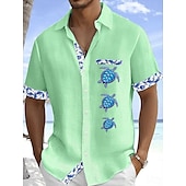 economico Vacanza-Per uomo Camicia Camicia di lino Camicia Estiva Camicia da Spiaggia Camicia con Bottoni Tartaruga Vacanza Ferie Bianco Rosa Azzurro cielo Verde Manica Corta Collo ripiegato Estate Abbigliamento Tasca