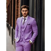 abordables Costumes de mariage-costumes de mariage pour hommes violet mode d&#039;été formel couleur unie coupe standard 3 pièces simple boutonnage deux boutons