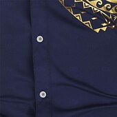 economico Modello etnico-camicia casual da uomo con stampa totemica tribale, abbottonatura frontale, risvolto, maniche lunghe, ideale per feste, eventi sociali, compleanni, regalo, abbigliamento firmato.