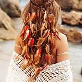 economico Accessori per acconciature-Cerchietti indiani arcobaleno boho, copricapo hippie con piume, accessori per capelli lunghi con piume regolabili per donne e ragazze
