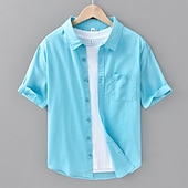 Men's Shirt Linen Shirt Casual Shirt Button Up Shirt Cotton Shirt Plain Vacation Street White Navy Blue Blue Green Short Sleeve Turndown Summer Clothing Apparel Pocket 14