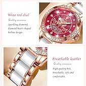baratos Relógios Quartz-Relógio feminino de quartzo em ouro rosa – mostrador retrô à prova d&#039;água com diamantes e ponteiros luminosos, pulseira de aço inoxidável