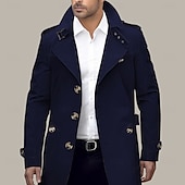 billiga Trenchcoat för män-Herr Övergångsjacka Trenchcoat Utomhus Alla årstider Polyester Vindtät jacka Ytterkläder Kläder Streetwear Slät Framficka Kavajslag Enkelknäppt
