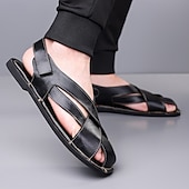billiga Semester Sandaler-Herrsandaler i brunt konstläder med korsremmar och justerbar stängning – bekväma och trendiga sandaler för varmt väder