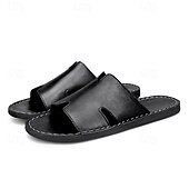 economico Infradito da Vacanza-sandali da uomo in similpelle marrone con punta aperta – comode scarpe estive slip-on per la spiaggia, la piscina o il relax casual