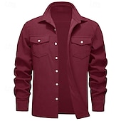 preiswerte Herrenjacken &amp; Herrenmäntel-Herren Hemdjacke Überhemden übergangsjacke Täglich Verschleißfest Tasche Sommer Frühling Einfach Klassisch Revers Dunkelgrau Schwarz Gelb Wein Marineblau Jacken