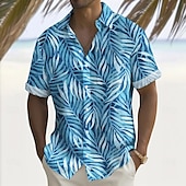 halpa Trooppiset kasvit-Miesten Palmu lehtiä Trooppiset kasvit Havaiji paita Button Up paita Havaijilaispaita Lyhythihainen Havaijilainen Pyhäpäivä Ranta-asut Kesä Kevät Sänkyjen avaus 3D-tulostus kauluspaidat Edessä yksi