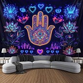 billiga Blacklight tapestries-Blacklight Tapestry Glow in the Dark Glow Party UV Reactive Boho Trippy Misty Hanging Tapestry Wall Art Mural Living Room Bedroom