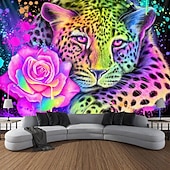 cheap Blacklight Tapestries-Sheena Pike Blacklight Tapestry Glow in the Dark Glow Party UV Reactive Trippy Misty Hanging Tapestry Wall Art Mural for Living Room Bedroom Neon Rainbow Leopard