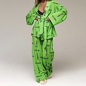 abordables Ensembles-Femmes Mode Streetwear Ensembles en coton et lin Ensembles de Pantalons manche longue Décolleté plongeant Lettre Imprimé Tenue quotidienne Date Noir Blanche Vert Été Coupe régulière