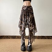 preiswerte Grafische Röcke-Damen Rock Mode Boho Midi Mittlere Hüfthöhe Röcke Blumen Unregelmäßiger Saum Druck Mikroelastisch Urlaub Straße Braun Sommer Polyester