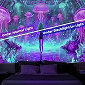 cheap Blacklight Tapestries-Blacklight Tapestry Glow in the Dark Glow Party UV Reactive Trippy Mountain Misty Mushroom Nature Landscape Hanging Tapestry Wall Art Mural for Living Room Bedroom