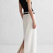 levne Maxi sukně-Dámské Sukně Módní Maxi Střední vzestup Sukně Bez vzoru Rozdělené konce Lehce elastické Dovolená ulice Bílá Léto Polyester