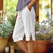 cheap Pants-Women&#039;s Chinos Vacation Vintage Basic Knee Length High Waist Plain Pocket Elastic Waistband Comfy Soft Comfortable Micro-elastic Formal Vacation Street White Pink Blue Purple Summer Loose Fit