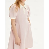 cheap Casual Dresses-Kids Girls&#039; Dress Color Block Short Sleeve Outdoor Patchwork Adorable Basic Cotton Knee-length Shirt Dress Casual Dress Summer 4 years+ Light Pink