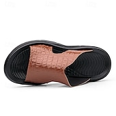cheap Vacation Sandals-Men&#039;s Copper Faux Leather Slide Sandals with Embossed Crocodile Pattern and Black Cushioned Sole – Stylish Slip-On Sandals for Indoor Lounge, Poolside Relaxation, or Resort Wear