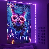 お買い得  ブラックライトタペストリー-ブラックライトタペストリー 蓄光 パーティー UV反応 猫 トリッピーミスティー 吊るしタペストリー 壁アート ミューラル リビングルーム 寝室用