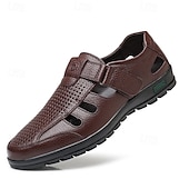 baratos Sandálias de vestir-Men's Sandals Walking Casual PU Leather Breathable Comfortable Slip Resistant Buckle Black Brown Summer Spring Fall
