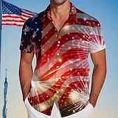 economico Modello di bandiera-Giornata dell&#039;indipendenza Per uomo Bandiera degli Stati Uniti Patriottico Fuochi d&#039;artificio Camicia Camicia Estiva Camicia con Bottoni Manica Corta Moda Casual All&#039;aperto Ferie Estate Primavera
