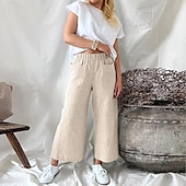 economico Pantaloni in cotone e lino con grafica-Per donna Pantaloni in cotone e lino Culotte Gamba Larga Pantaloni Eleganti Streetwear Casual Lunghezza intera Naturale A righe Tasca Elastico in vita Comodo Confortevole Streetwear Uscire Aalbicocca