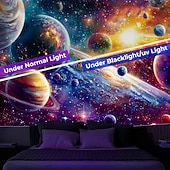 abordables Tapisseries à la lumière noire-Tapisserie lumière noire Brille dans le noir Fête glow UV réactive Ailes d&#039;astronaute Psychédélique Montagne Galaxy brumeuse Tapisserie suspendue Art mural pour Salon Chambre