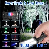 abordables Lampes de poche-Lampe torche LED petite et puissante, ultra lumineuse, 1 000 lm, porte-clés, 365 nm, UV, rouge, vert, bleu, mini lampe torche de poche, aimant latéral, bip sonore, 14 modes