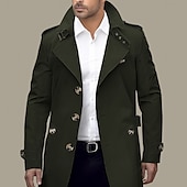 billiga Trenchcoat för män-Herr Övergångsjacka Trenchcoat Utomhus Alla årstider Polyester Vindtät jacka Ytterkläder Kläder Streetwear Slät Framficka Kavajslag Enkelknäppt
