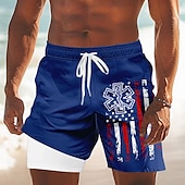 お買い得  独立記念日ボトムス-アメリカ独立記念日 男性用 米国旗 愛国 7月4日 裏地付きショートパンツ 2 in 1 スイムショーツ スイムトランク ミディアムウエスト 祝日 サイドポケット コンプレッションライナー付き 伸縮性のあるドローストリングウエスト デザイナー 衣類