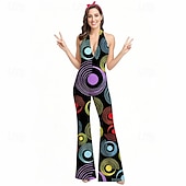 levne oblečení-Retro 70. léta Báječný Zvonové kalhotky Kombinéza Hippie Disko Geometrické tvary Psychedelické Dámské předvečer Všech svatých Karneval Dovolená hudební festival Festival Dospělé Kombinéza