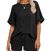 billiga Blusdräkter för kvinnor-Dam Set med shorts Bolero Top Kortärmad Rund hals Ensfärgat Snörning Mode Streetwear Ledigt Dagligen Utomhus Blå Svart Brun Sommar Lös passning