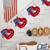 voordelige Decoratie van de Onafhankelijkheidsdag-Patriottische 4 juli krans voor voordeur, onafhankelijkheidsdag, Amerikaanse vlag, rood, wit, blauw, deur, buitendecoratie, rustieke boerderij, gaas, verandadecoratie