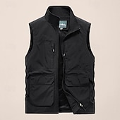 cheap Men&#039;s Vest-Men&#039;s Fishing Vest Sleeveless Vest Outdoor Modern Contemporary All Seasons Multi Pocket Chinlon Outdoor Solid / Plain Color Zipper Standing Collar Standard Fit Black ash-colored khaki Army Green Vest