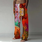 cheap Men&#039;s Printed Casual Pants-Men&#039;s Marble Abstract Liquid Art Trousers Baggy Pants Casual Pants Mid Waist Casual Outdoor Vacation Side Pockets Wide Leg Elastic Drawstring Waist Summer Spring 3D Print Red Blue Purple