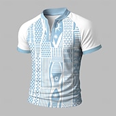 cheap Men&#039;s Printed Polo-Men&#039;s Graphic Zip Polo Short Sleeve Stand Collar Modern Leisure Athleisure Casual Daily Zipper 3D Print Summer Robin&#039;s Egg Blue White Blue White