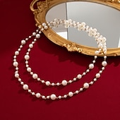 abordables Colliers-Collier Sautoir Perle d&#039;imitation Femmes Élégant Mode Mignon Perles Mignon Rond Colliers Tendance Pour Mariage Soirée Quotidien
