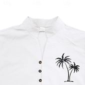 halpa miesten napillinen paita-Miesten Paita Kesä paita Rento paita Rantapaita Button Up paita Musta Valkoinen Purppura khaki Harmaa Pitkähihainen Kookospuu Nauhakaulus Loma Havaijilainen Painettu Vaatetus Polyesteri Muoti