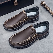 economico Slip-ons e mocassini da uomo-scarpe slip-on da uomo in pelle marrone scuro con suola robusta - calzature resistenti e alla moda per uso esterno