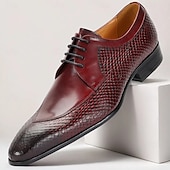 baratos Sapatos Sociais Clássicos-sapatos masculinos premium de couro de crocodilo bordô com cadarço e detalhes refinados para eventos black-tie e festas noturnas