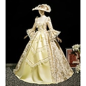 economico Vestiti-Vintage Rococò Rinascimento Maxi Vestito Normale A sbuffo Principessa Sposa Pieghettato Con Volant Principessa Girocollo Costume Per donna Halloween Carnevale Mascherata Performance Feste Halloween