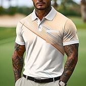 abordables Polo géométrique pour homme-Homme Polos à Boutons Affaires Occasionnel Revers Manche Courte Bureau Géométrique Ligne Boutons Avec Poches Été Jaune Bleu Vert Gris Polos à Boutons