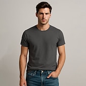 billiga Herrarnas Elite T-shirts och linnen-Herr T-shirt Bomullskjorta Ensfärgat Rund hals Kläder Utomhus Kontor Arbete Dagligen Sport Kortärmad Crewneck Klassisk Stil Modern Stil Ren färg Opressade byxor 100 % bomull Mode Häftig Dagligen