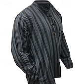 economico Camicie Popover da Uomo-Per uomo Camicia Camicia popover Camicia Estiva Camicia casual Camicia da Spiaggia Rosso Blu Blu scuro Caffè Manica Lunga A righe Colletto alla coreana Vacanza Camicia hawaiana Abbigliamento