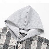 billiga skjortjacka för män-Herr Skjorta jacka Vinterjacka Shacket Pläd / Rutig Semester Dagliga kläder Ljusblå Svart Vit Långärmad Huva Vinter Höst Kläder Ficka